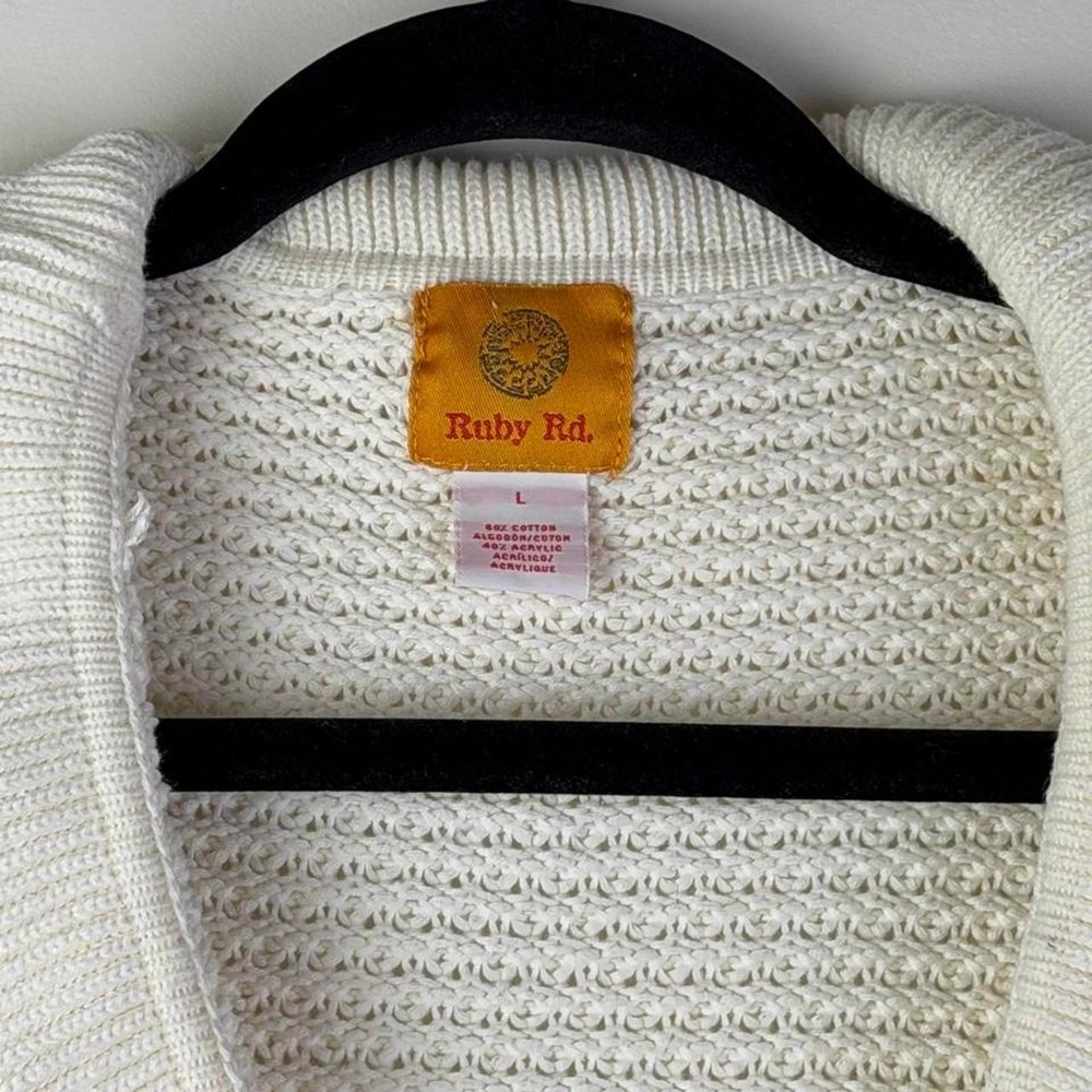 Ruby Rd. Large Women's Top White Knit Sweater - Picture 3 of 6